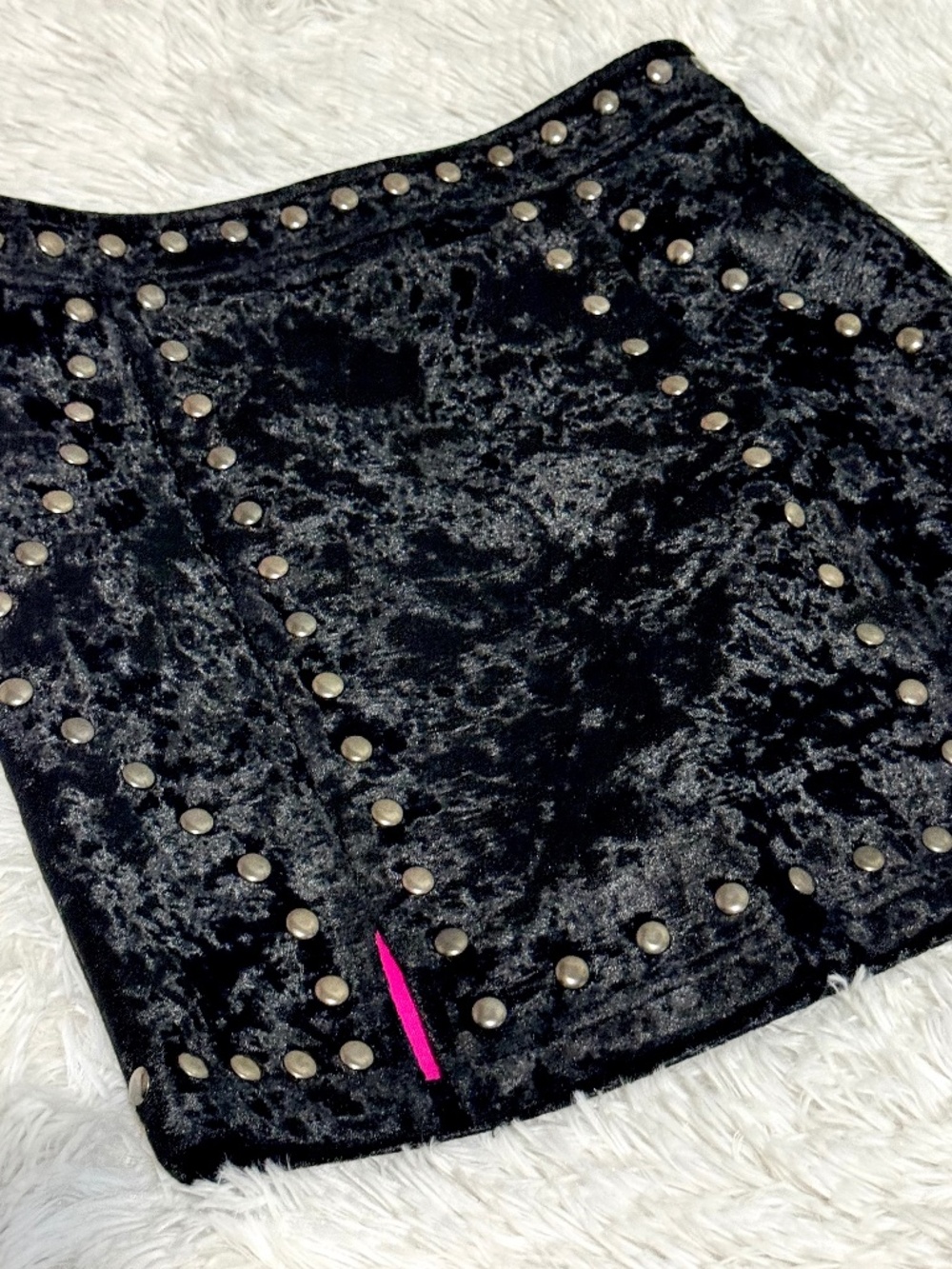 Forever 21 Black Crushed Velvet Silver Studded Mini Skirt - Size S